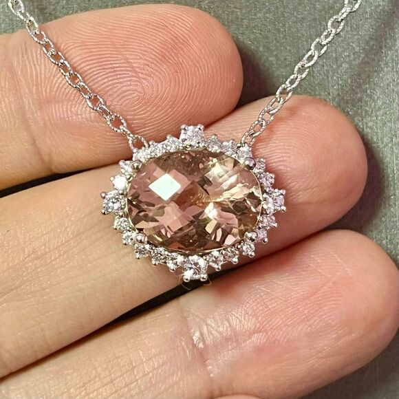 Natural Morganite Diamond Necklace 18" Gold 10.67 TCW Certified $6,950 215433 - Picture 4 of 12